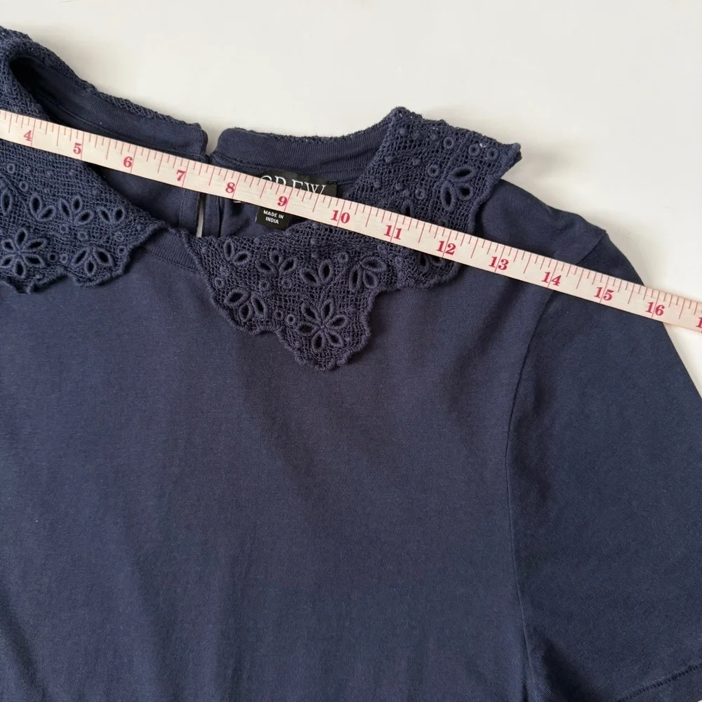 J.Crew Lace Collar Cotton Tee Navy Small
